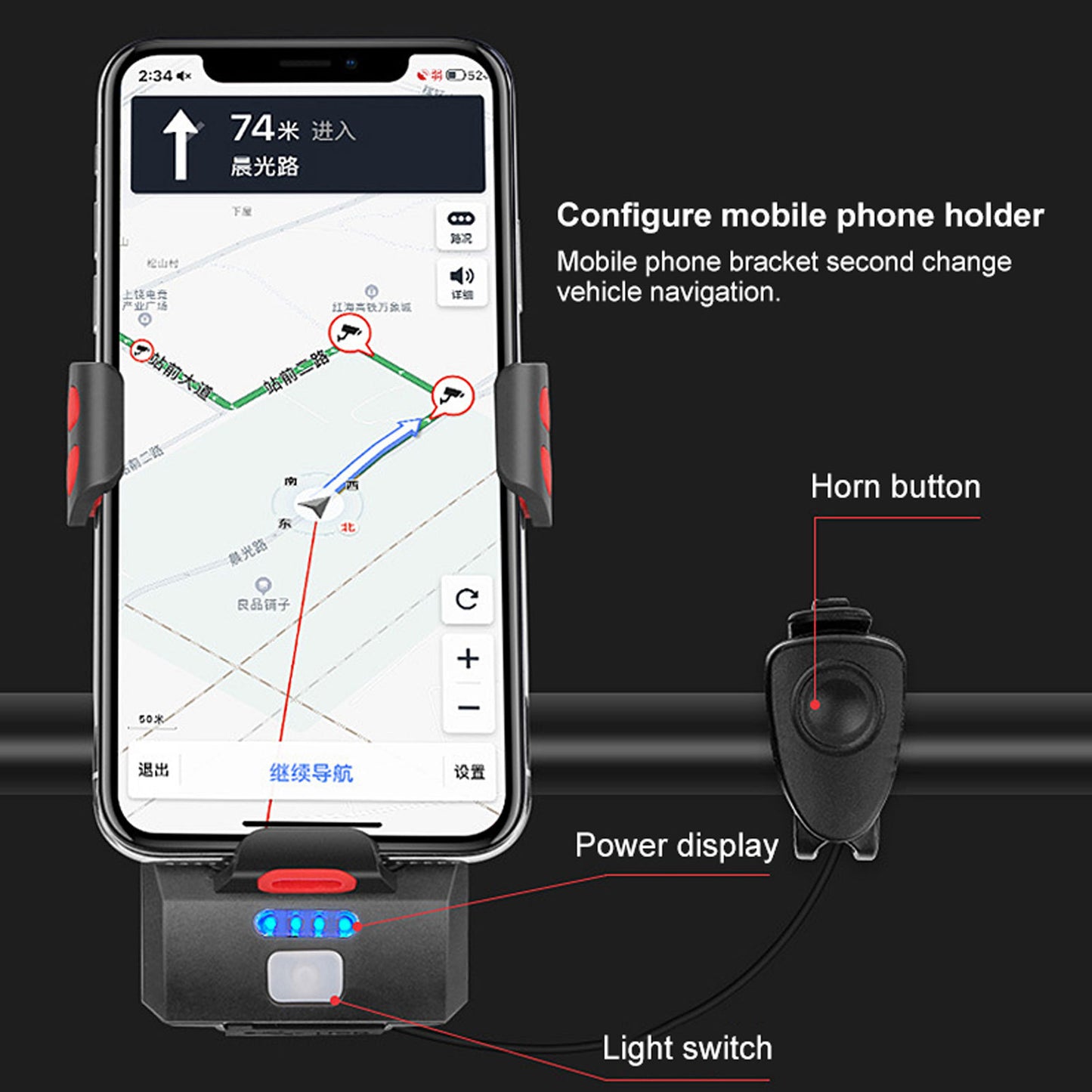 4 in 1 Telefoonhouder Fiets met Powerbank